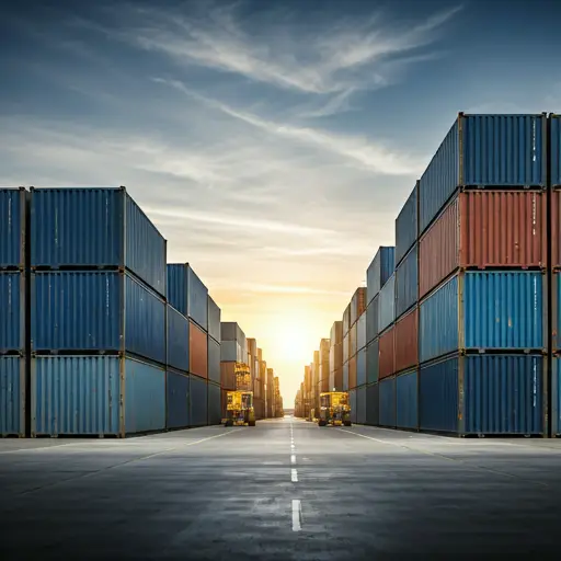 large scale industrial warehouse with shipping containers and logistics equipment